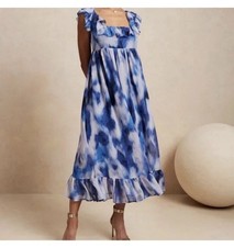 Banana Republic Blue Maxi Dress M Empire Waist Ruffle Sleeveless Resort Vacation