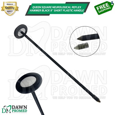 Queen Square Neurological Reflex Hammer Black 9'' Short Plastic Handle Diagnostic