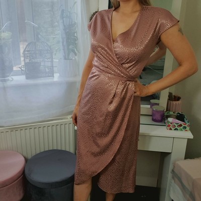 pink satin leopard print wrap dress