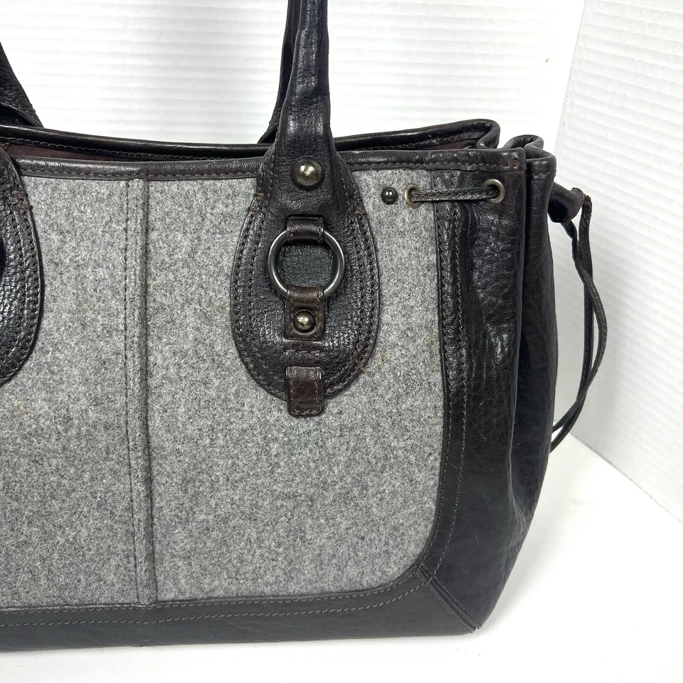 Bolso de Mano BR Banana Republic Cuero Lana Cordón Gris Marrón Academia Años 90 Foto 2 de 4