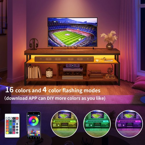 Industrial LED TV Stand with Power Outlet Media Console For 50/60/65/70" TVs - Picture 5 of 22