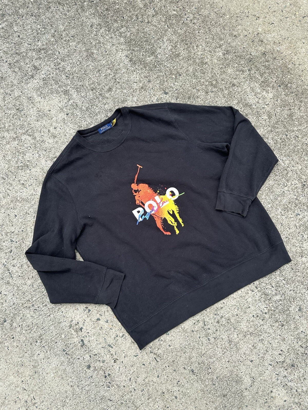 Polo Ralph Lauren Felpa Uomo XXL 2XL Nero Arcobaleno Pittura Pony Splatter