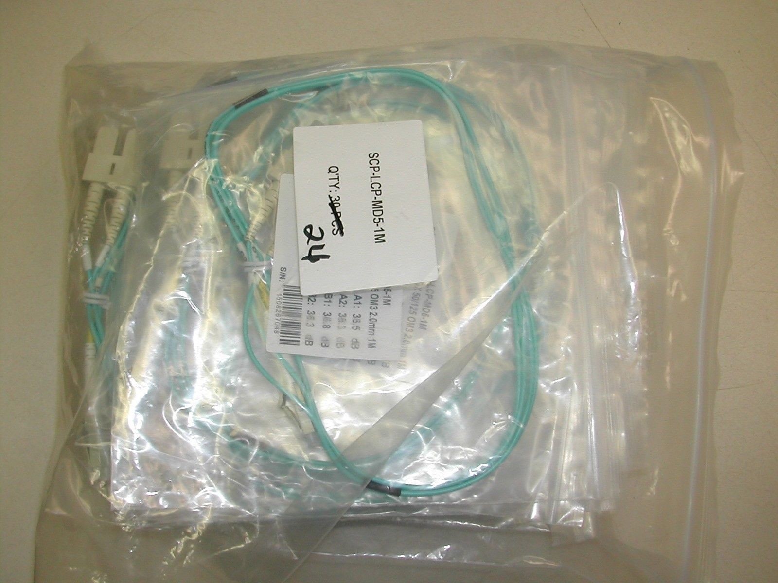 SCP-LCP-MD5-1M LOT OF 24 Multi-Mode Fiber Optic Patch Cord Cable NEW IN BAG (C2)