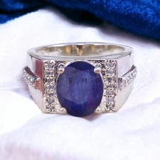Blue Sapphire Gemstone With 925 Sterling Silver Ring For Men's #BL302