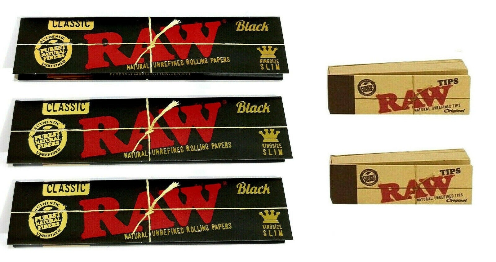 RAW Black CLASSIC 3 Rolling Papers King Size Slim with 2 Roach Filter Tips Rizla