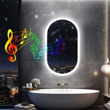 Oval LED Bathroom Mirror w/ Bluetooth Speaker Wall Mounted LED Mirror Music Play