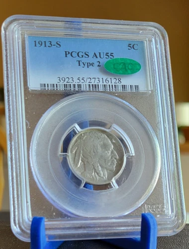 1913-S TYPE 2 BUFFALO NICKEL  PCGS & CAC  AU55