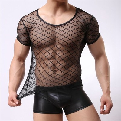 Sous-vêtement homme vêtement chemise maille sexy voir à travers