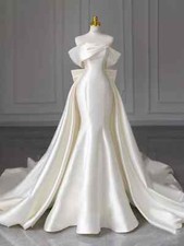 Abiti da sposa eleganti a sirena avorio con treno staccabile bateau abiti da sposa