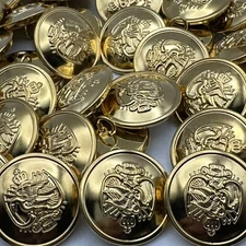 Gold Military Eagle Crown Crest Stamped/Embossed Metal Button 18mm Shank