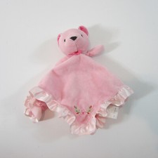 Stepping Stones Plush Pink Bear Lovey Flowers Satin Ruffle Baby Security Blanket