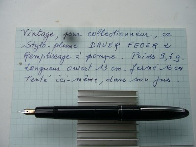 Pour Collectionneur Ecriture Stylo Plume Daver Feoer 2 A Piston Fonctionnel Ebay