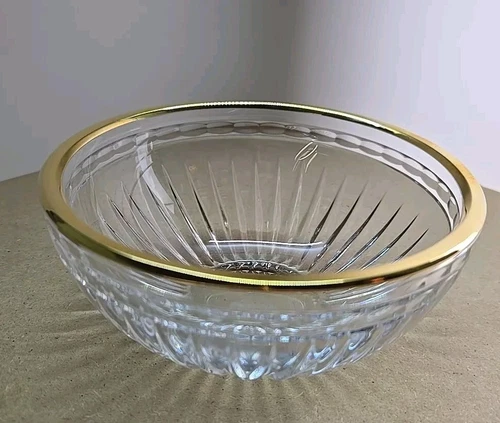 Vtg 1991 Waterford Crystal Bowl Marquis Hanover Gold Rim Bottom Etched 5.5"
