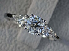 Three Stone 3CT VVS1 Round Cut Moissanite Engagement Ring 14k White Gold Plated