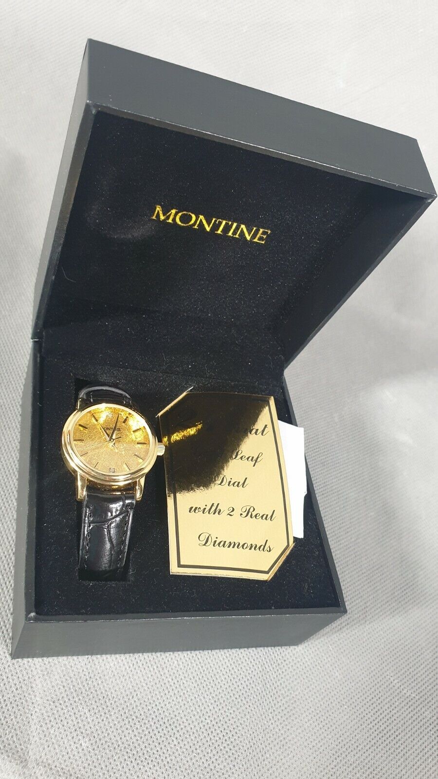 Womens VINTAGE Condor Montine Watch REAL Diamonds REAL 24K Leaf Face RETRO * NEW