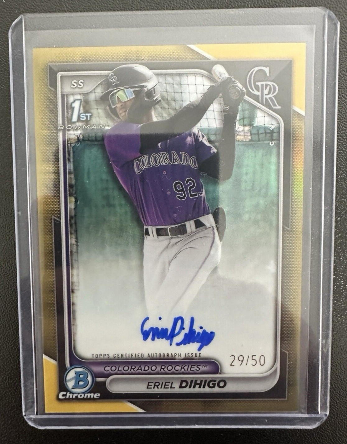 2024 Bowman Chrome ERIEL DIHIGO Gold Refractor 1st On Card Auto 29/50 Rockies
