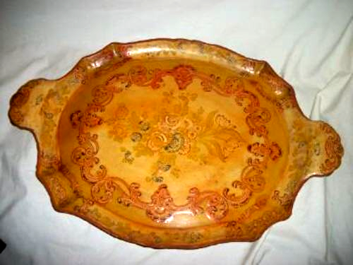 ANTIQUE PAPER MACHE TRAY FRENCH STYLE HP TOLE FLOWER BUTTERY