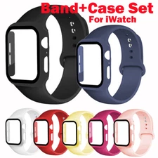 Silicone Sport Band+Case Set Screen Protector For Apple Watch Series 8 7 6 5 4 3