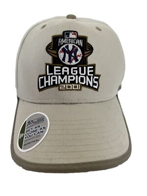 Vintage New Era 2001 NY Yankees AL Champions NWT Adjustable Beige Hat Cap-OSFM
