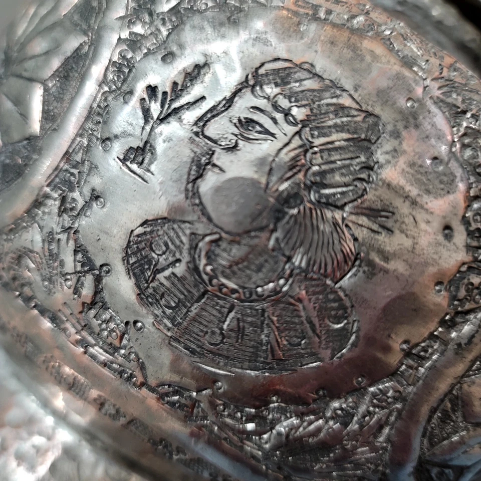 Persian Antique Middle Eastern Tea Pot/ Kettle Handmade Mixed Hammered Metal L - Image 3 of 4