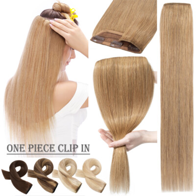 100% Human Hair Extensions Piece One Piece with 5clips Weft Russian Remy Blond