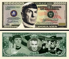 LEONARD NIMOY / SPOCK - Collectible Million Dollar Bill - STAR TREK Enterprise