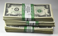 Lot of 100 ($2 Bills) -Two Dollar Bills circulated Nonsequential $200 Face Value