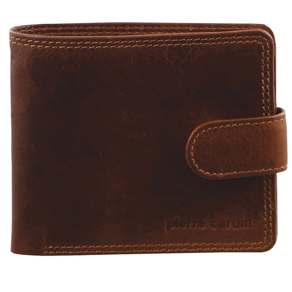 Pierre Cardin Men's Rustic Leather Bi-Fold RFID Protected Wallet Cognac