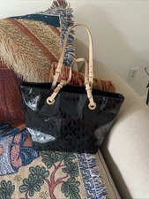 Michael Kors Jet Set Mirror Metallic Black Tote Bag in Signature MK Pattern