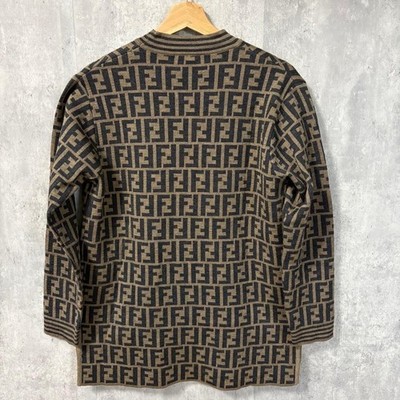 FENDI Vintage Zucca Monogram Knit Cardigan Sweater Wool Brown