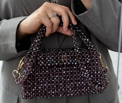 Handmade Perlentasche Brombeere Amethyst | Beaded Bag lila grau | Unikat NEU