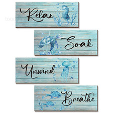 4 Pieces Beach Theme Bathroom Decor Teal Sea 10 x 4 Inch