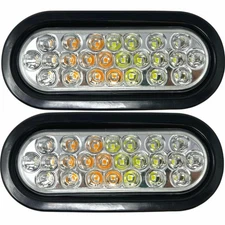 Qty 2 - 6" Oval 24 LED Recessed White & Amber Strobe Light Waterproof DOT/SAE