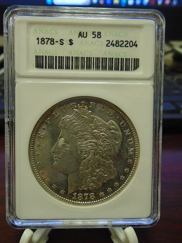 1878 S United States Morgan Silver Dollar ANACS AU-58 Old Soapbox Holder