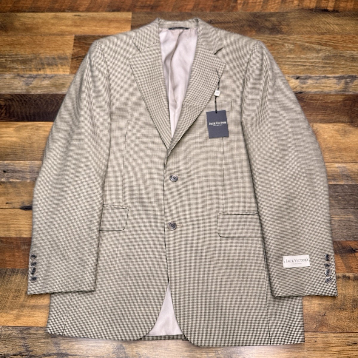 Jack Victor Blazer 38R Houndstooth Black Off White Wool Sport Coat