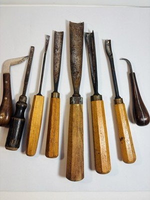 Lot of 8 Various Vintage Wood Carving Chisels Gouges Woodworking Rosewood A1
