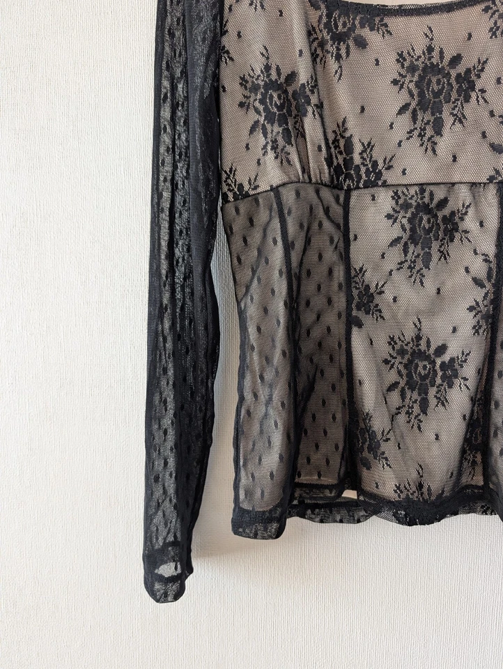 Top Babydoll Lechera Vintage Romántico Hada Grunge Capricho Encaje Malla Transparente  Foto 4 de 4