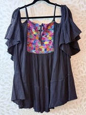 Jen’s Pirate Booty FP Women’s OS Black Boho Embroidered Off Shoulder Beach Dress