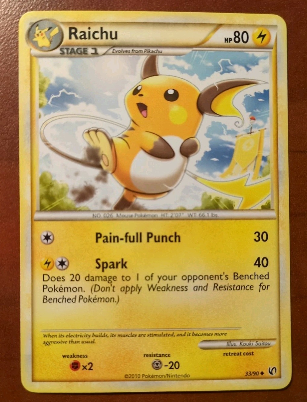 Raichu 33/90 Uncommon Undaunted Pokemon Card 2010
