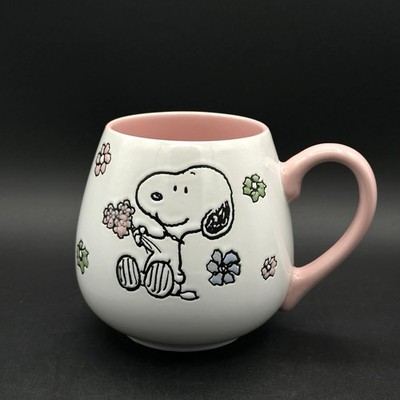 PEANUTS Snoopy Flowers Mug Cup Full Wrap Pink Handle & Interior Spring 17oz