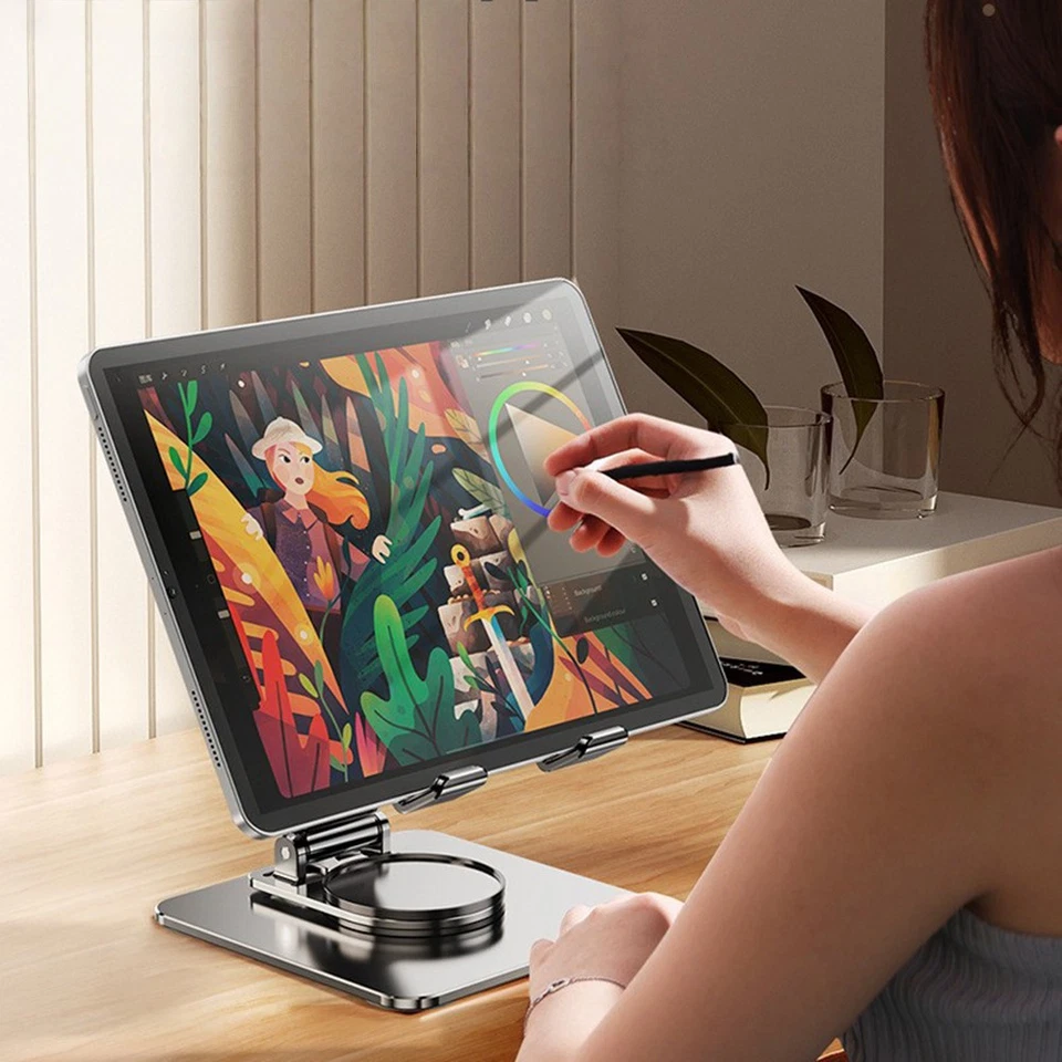 Soporte plegable de aluminio con rotación de 360 ° para tableta soporte para teléfono de escritorio para iPad iPhone Foto 3 de 4