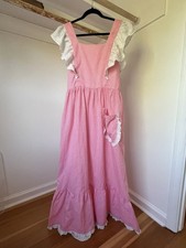 VTG Handmade Red Gingham White Sleeveless Maxi Dress Cottage Core Ruffles Sz M