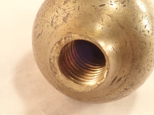 Early Unusual Ornate Iron & Brass Plumb Bob Sphere w/ Nicks & Corrosion, 5.5" L - Picture 8 of 9