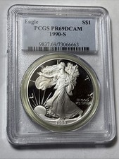 1990 S Silver American Eagle PCGS PR69 DCAM  1 oz   US Coin