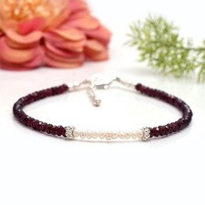 Freshwater Pearl and Red Garnet Bracelet  Dainty Beaded Gemstone Bracelet