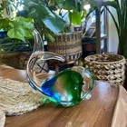 VINTAGE RUBELLI V.A. MURANO ART GLASS WHALE GREEN & BLUE GLASS PAPERWEIGHT