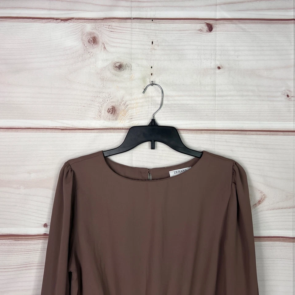 Blusa Zanana Top Mujer S Marrón Peplum Cuello Barco Cintura Elástica Pullover Tejido Foto 2 de 4
