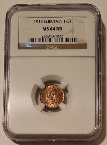 Great Britain George V 1913 1/3 Farthing MS64 RED NGC One Year Type for Malta