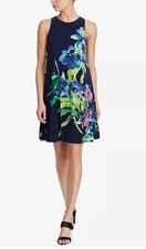 Lauren Ralph Lauren Women’s Floral-Print Trapeze Dress Navy Blue Green Size 4