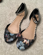 Call It Spring floral and striped ankle strap flat shoes size 8 VGC